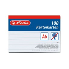Herlitz Kartoték kártya A6/100 ív, vonalas,fehér, 170g/m2